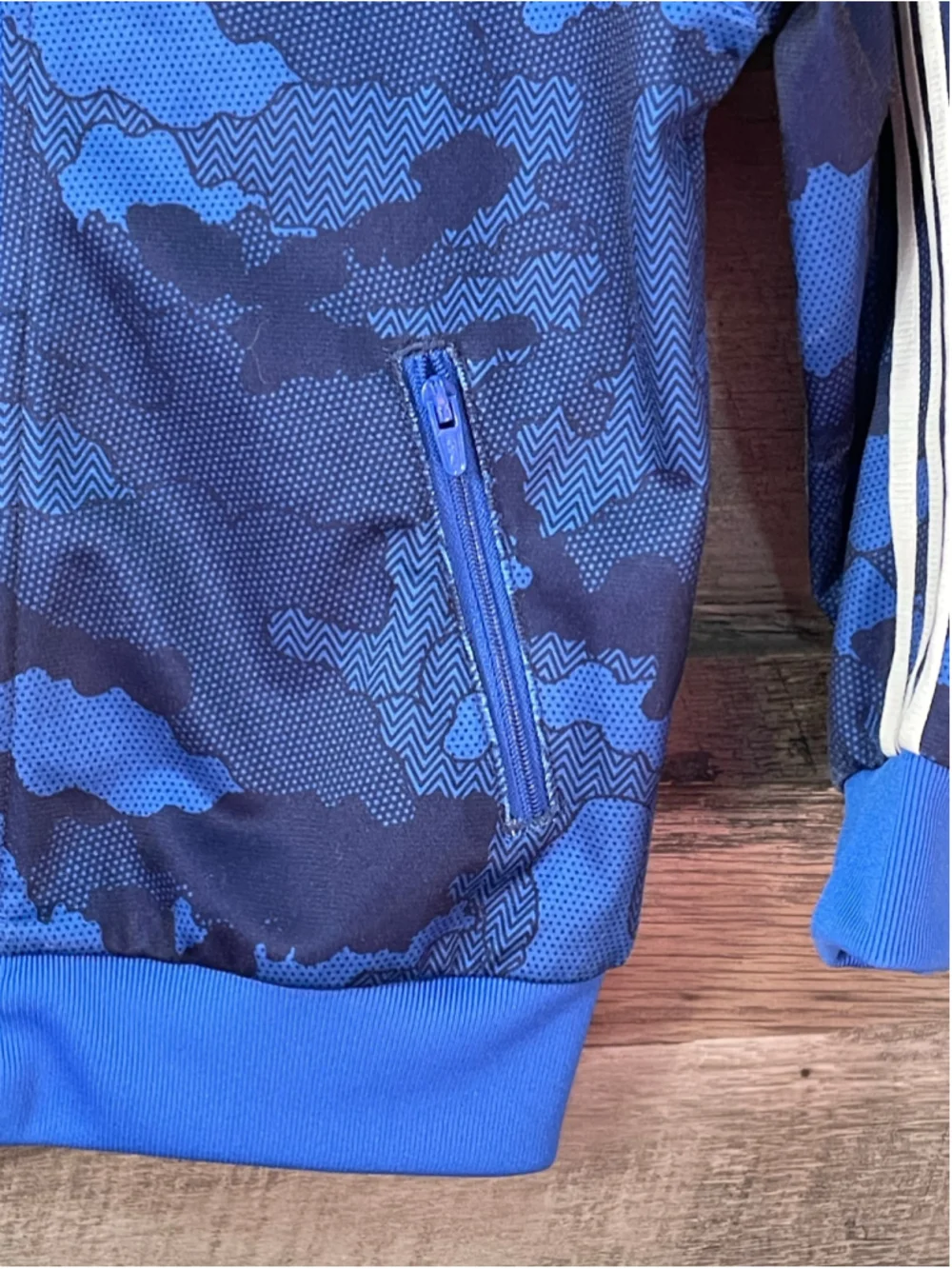 Boys Adidas Blue/White Camo Track Jacket Size 4T Trefoil Logo Full Zip